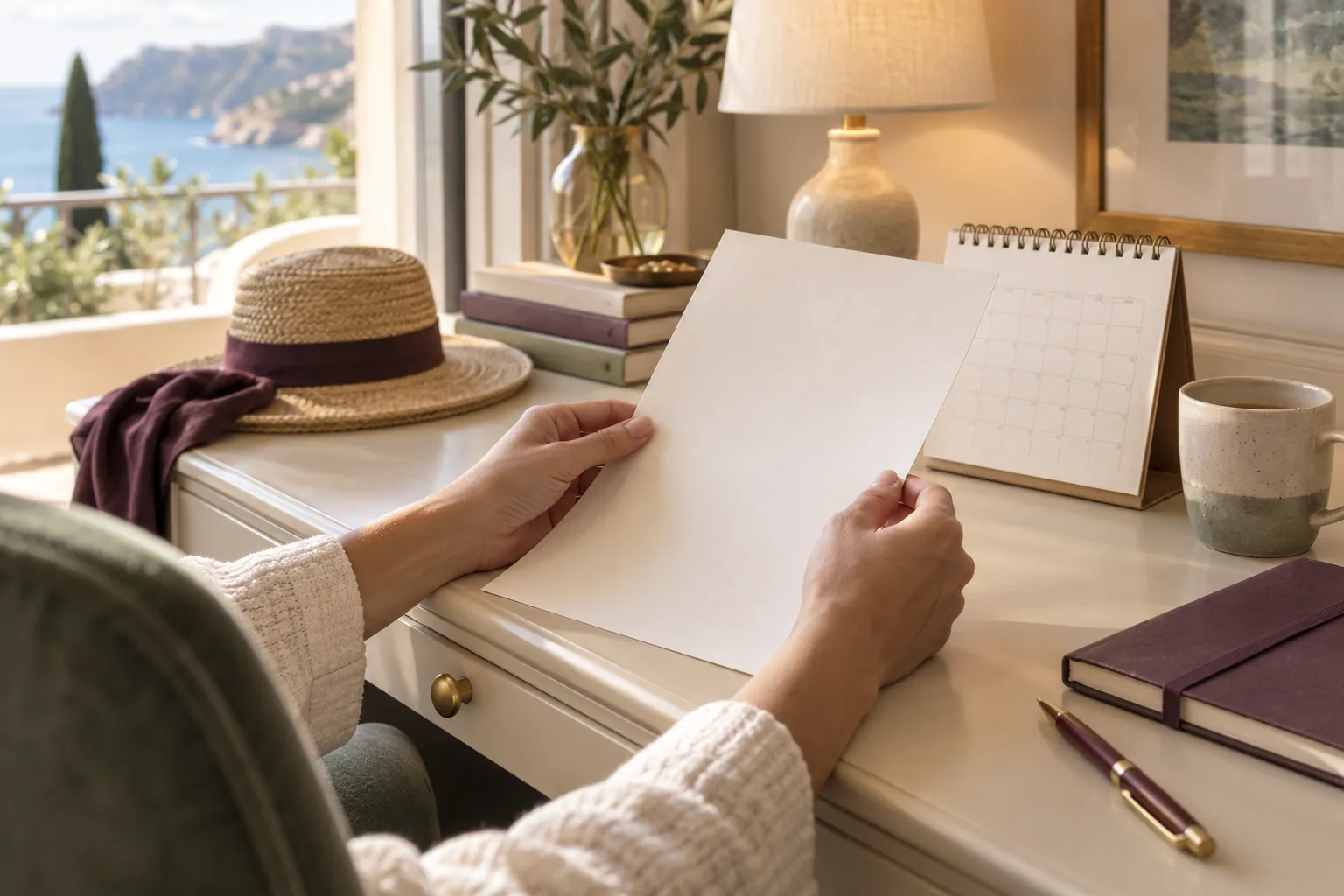 Illustration générée par IA : documents de réservation et calendrier sur un bureau