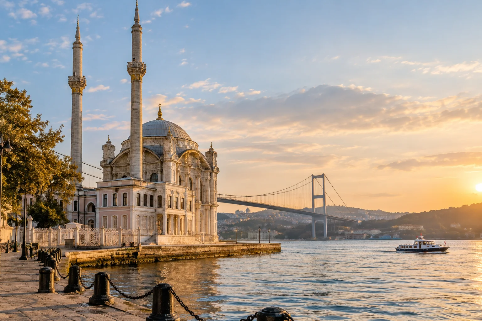 Illustration générée par IA : mosquée au bord du Bosphore évoquant Istanbul